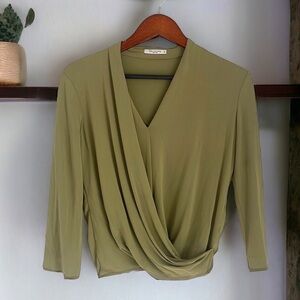 MM Lafleur New York Wrap Top Women’s Size XS Olive Green Long Sleeve V Neck